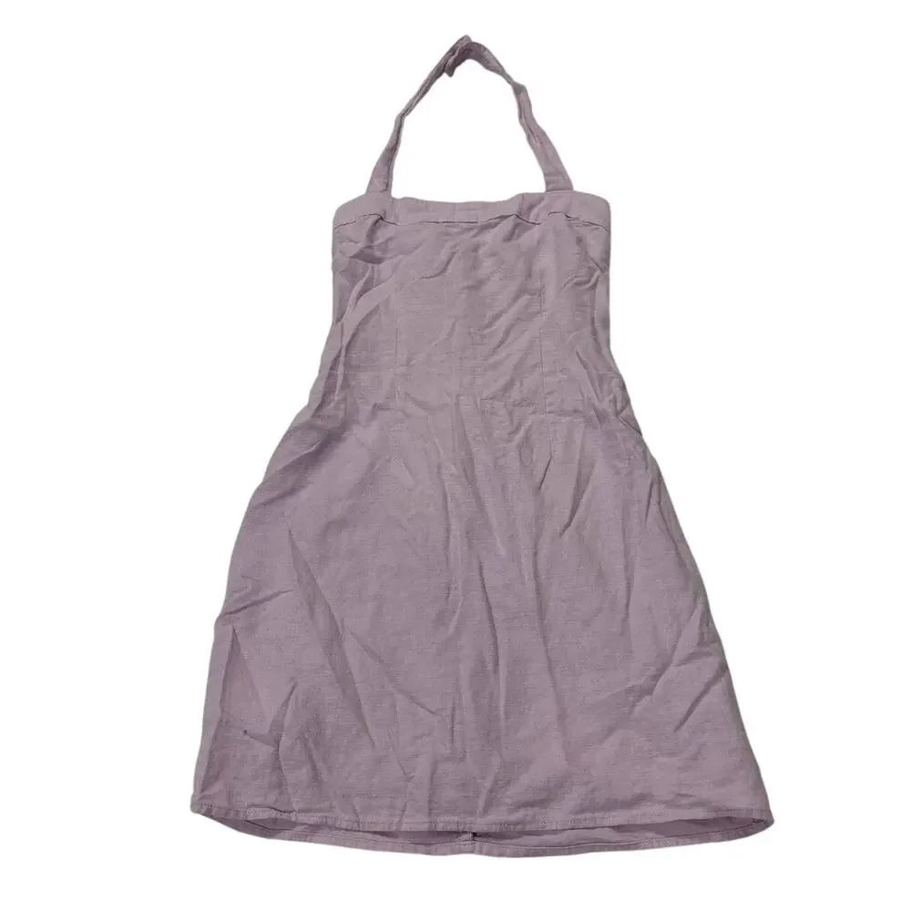 Abercrombie & Fitch Women’s XS Linen Blend Mini Dress Halter Beachy Coquette - Picture 3 of 11